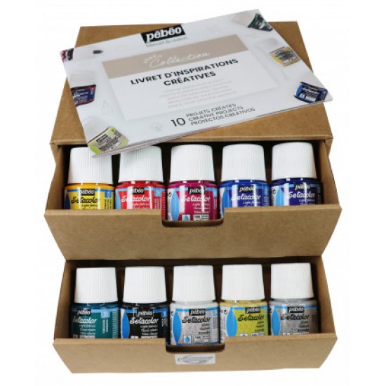 Pebeo Setacolor Light  Fabric Painting Set 10 x 45ml & Accessories 758483